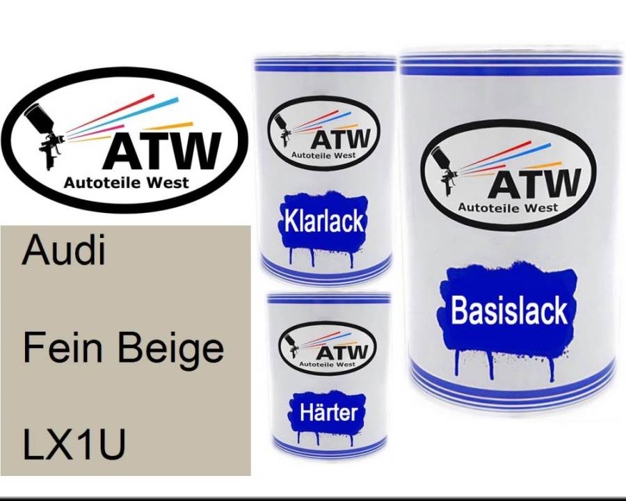 Audi, Fein Beige, LX1U: 500ml Lackdose + 500ml Klarlack + 250ml Härter - Set, von ATW Autoteile West.